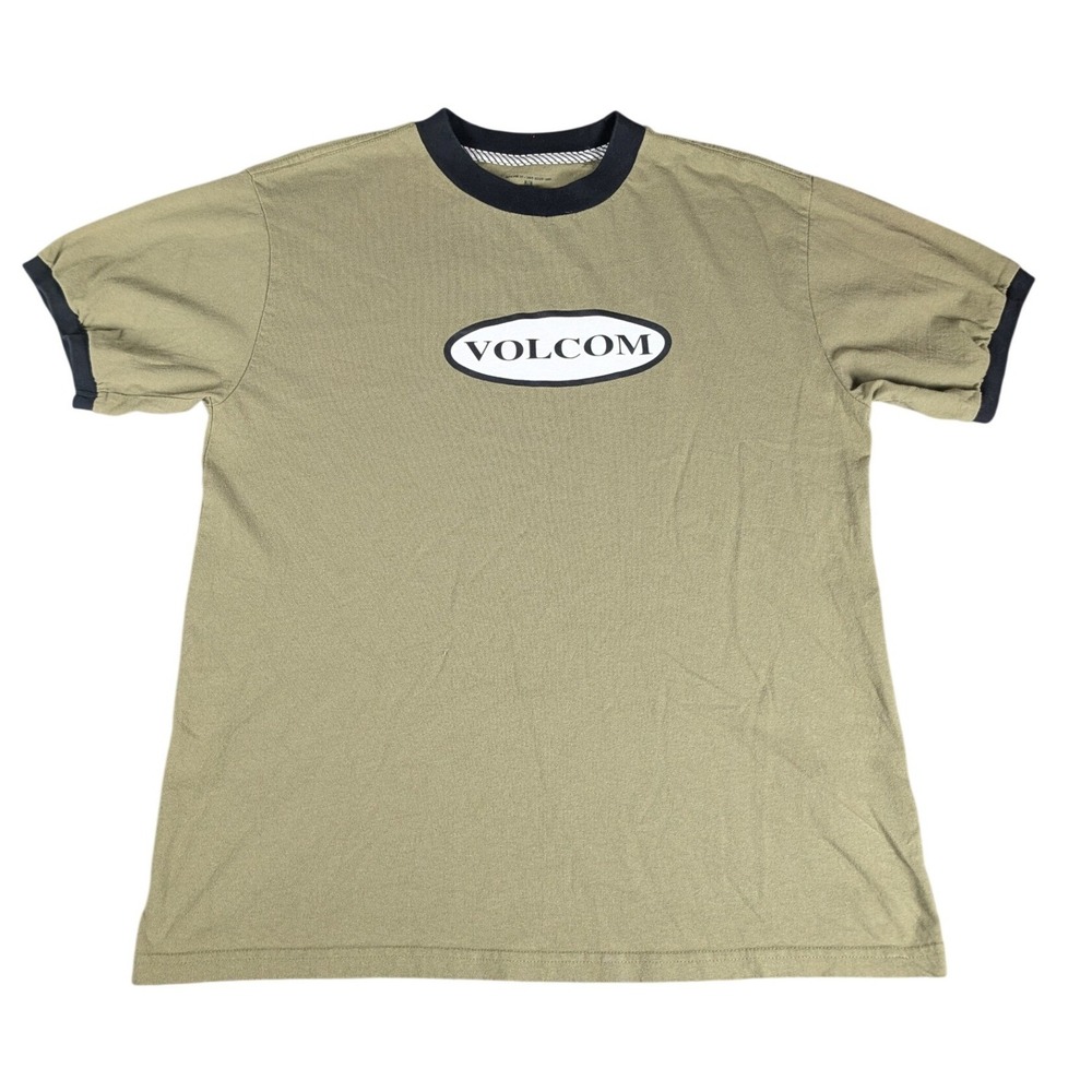 Volcom Mens Olive Green Ringer T-Shirt Organic Cotton Skate Graphic Tee 4592